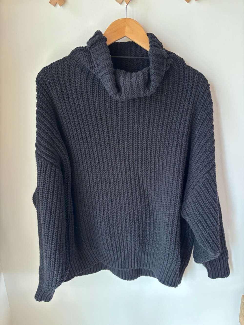 Free People Swim to Deep Black Chunky Cowl Neck Sweater